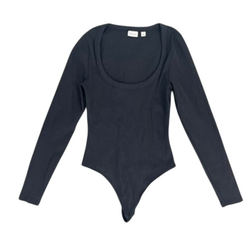 Aritzia Babaton Bodysuit Ribbed Black Long Sleeve Large Basic Layering